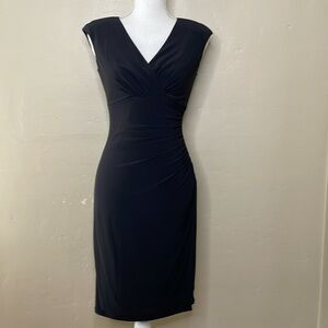 LAUREN RALPH LAUREN Black Dress LBD Faux Wrap Figure Flattering Surplice Neck 2